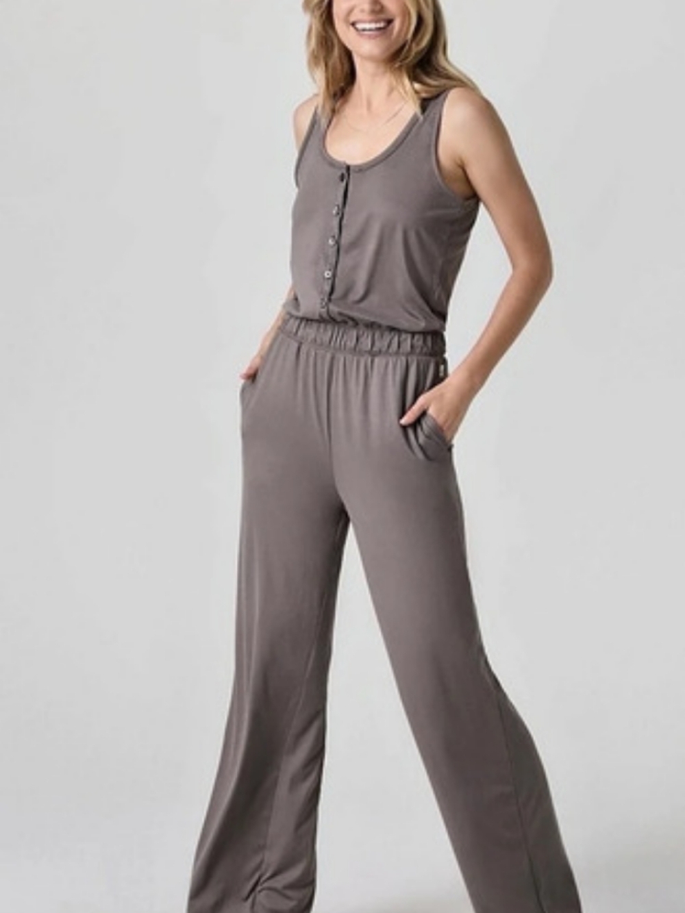 Vuori Pose Jumpsuit Gray Wide-Leg Small